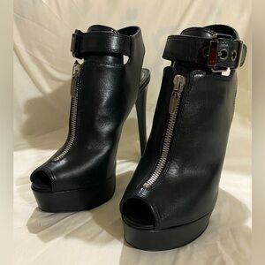 Sergio Rossi Black leather heels boots shoes  sling pack pumps. Size 6.5